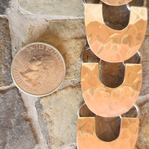 Sterling Silver hammered Link Bracelet - Picture 7 of 16